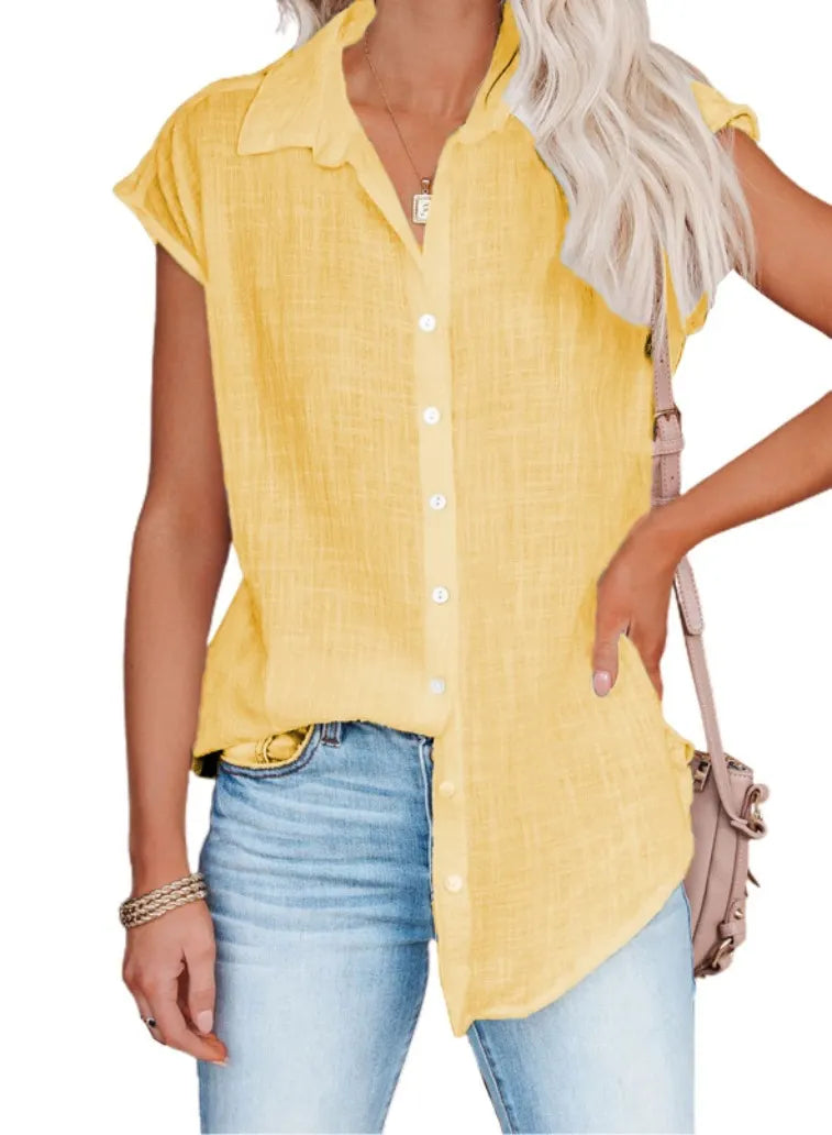 White Sleeveless Button Down Shirt, Loose Fit Linen Blend Blouse for Summer