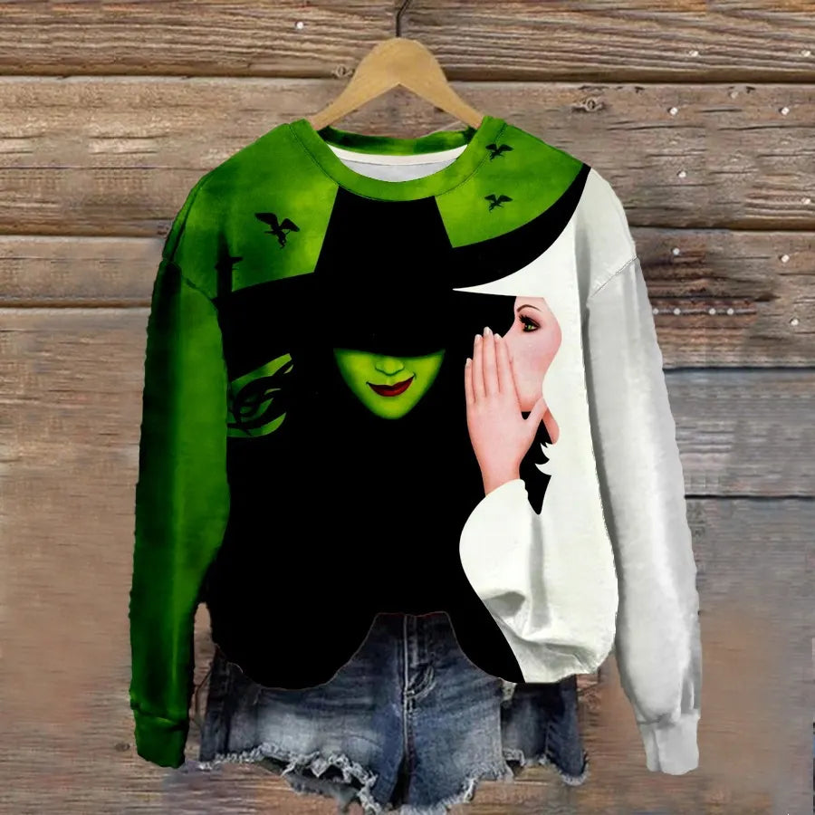 Halloween Witch Pumpkin Print Crew Neck Sweatshirt