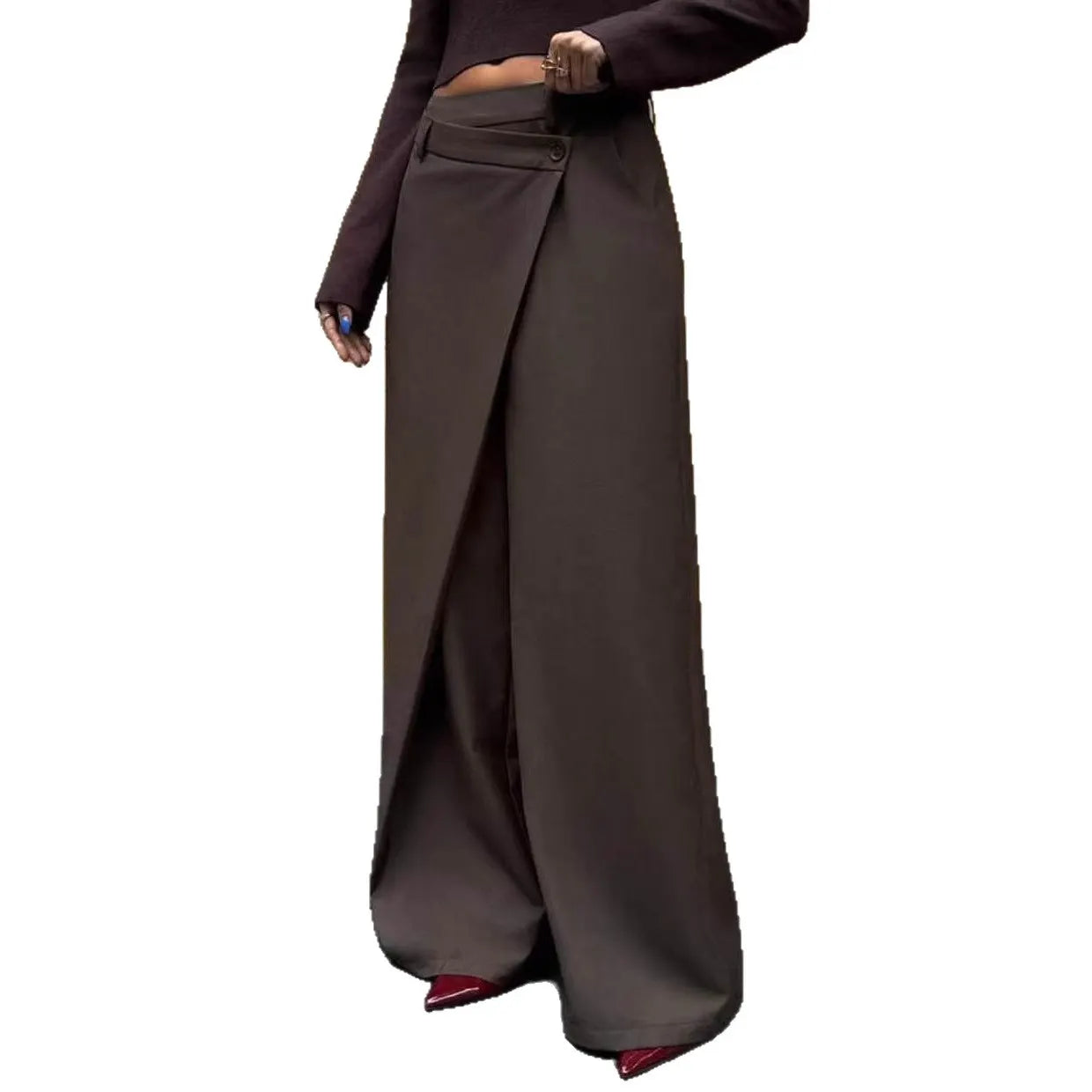 High Waist Asymmetrical Wrap Wide Leg Suit Pants