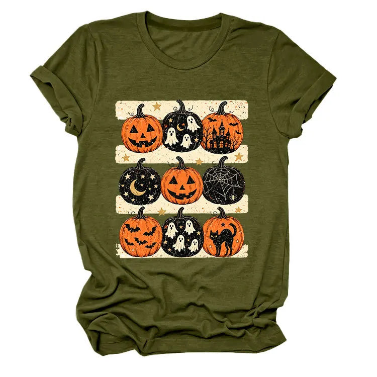 Vintage Halloween Pumpkin Ghost Graphic T‑Shirt