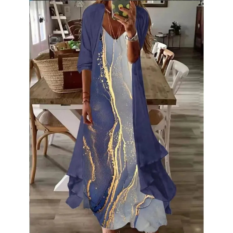 Printed V Neck Cami Long Dress