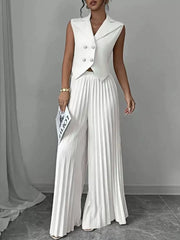 2 Piece Set Blazer Vest & Pleated Wide Leg Pants Outfit