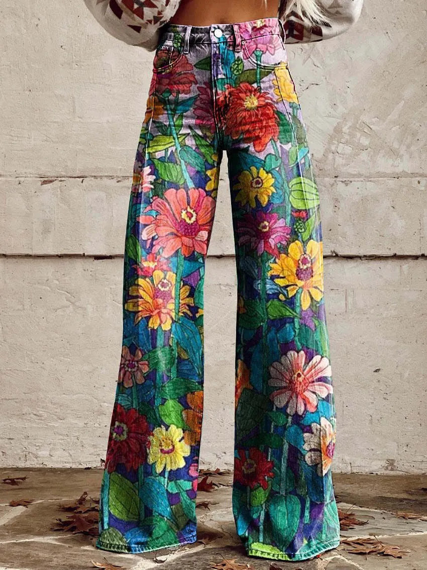 Printed Flare Work Pants