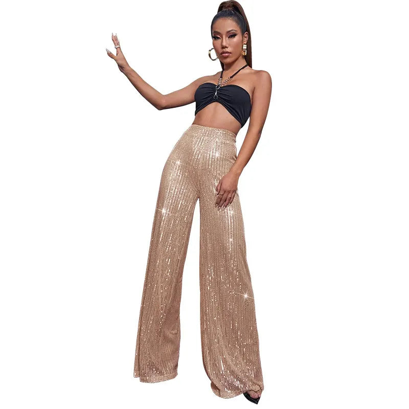 Sequin Stripe High Waist Wide Leg Pants