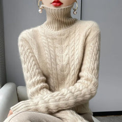 High Turtleneck Cable Knit Sweater