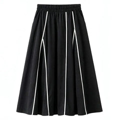 Elastic Waist Striped A-Line Midi Skirt