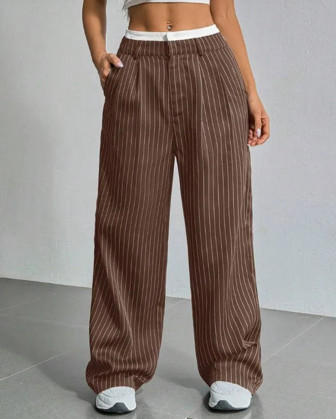 High Waist Striped Loose Wide Leg Suit Pants