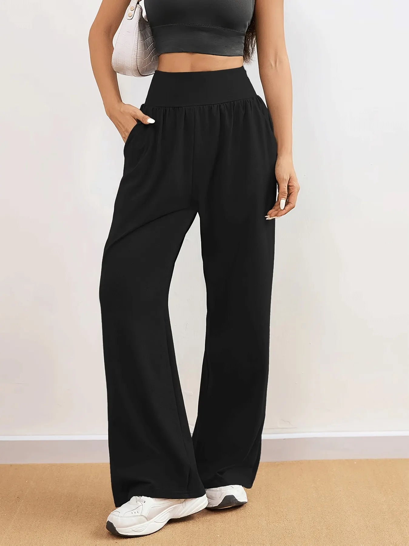 High Waist Elastic Wide Leg Casual Pants