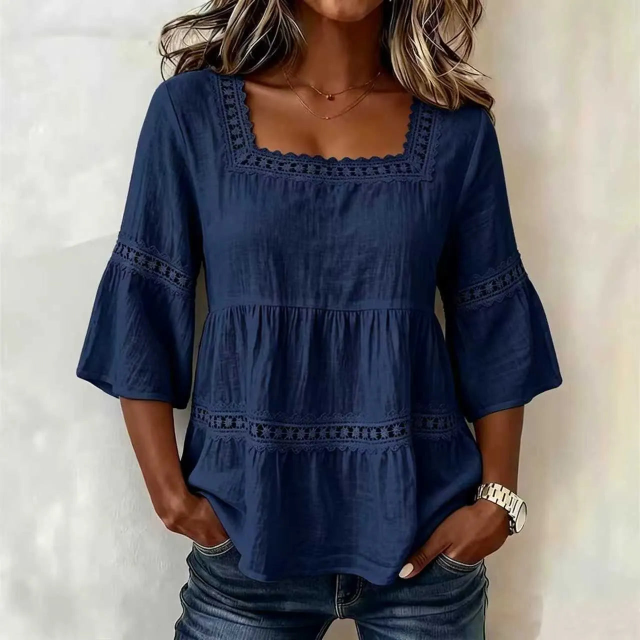 Square Neck Lace Crochet Blouse
