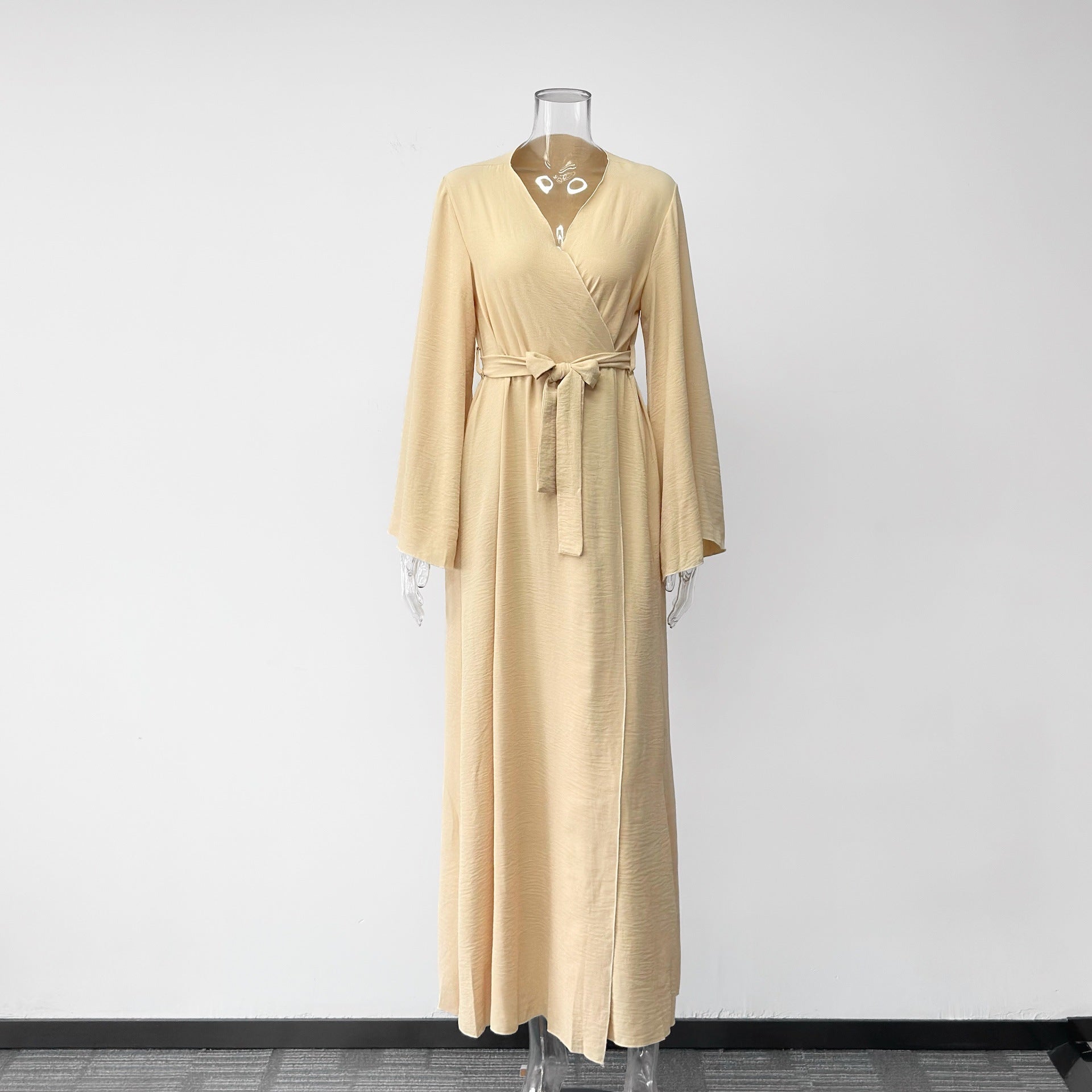 Pink Wrap V-Neck Belted Maxi Dress