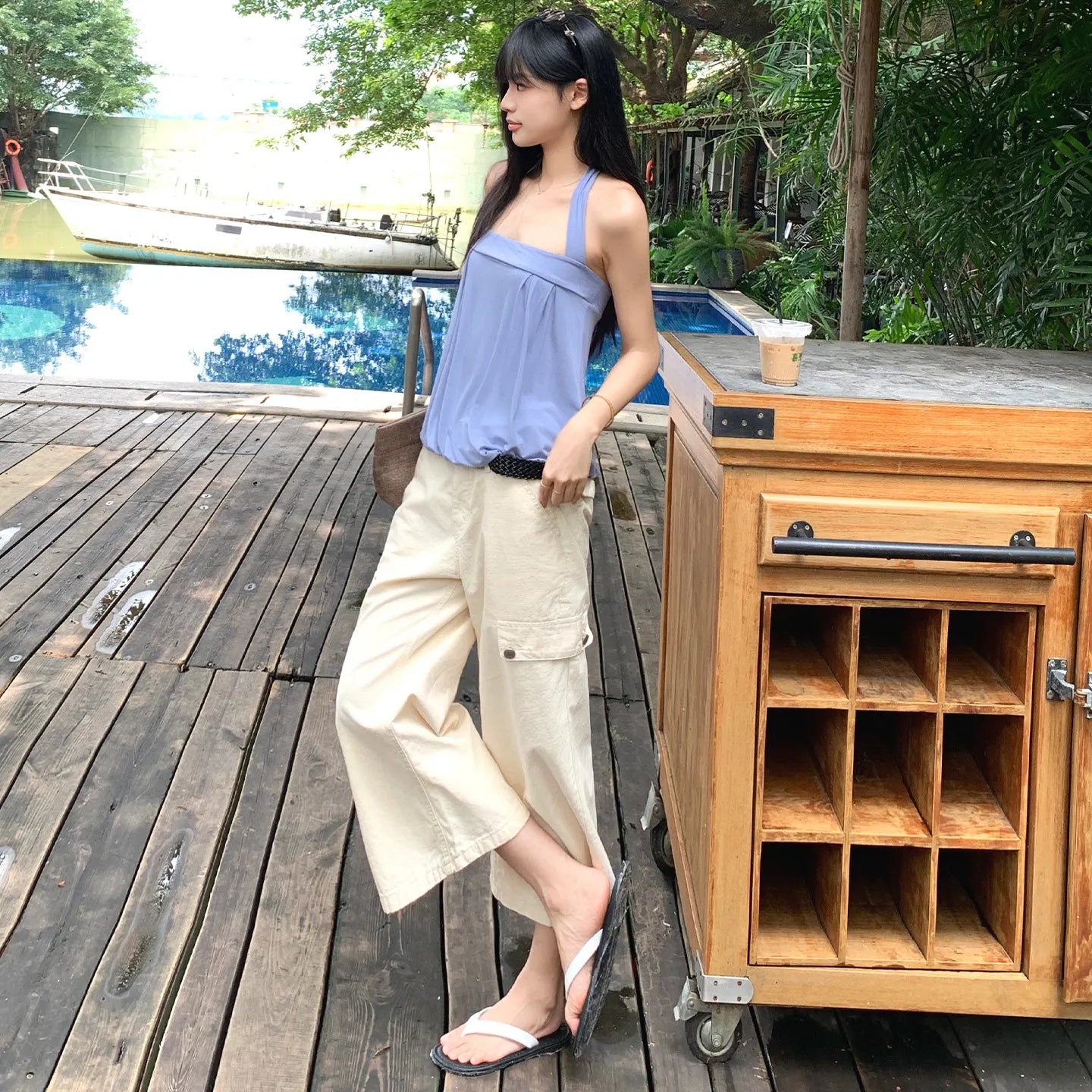 Tooling Pocket Cropped Flare Casual Pants