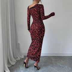 Leopard Print Mesh Midi Dress