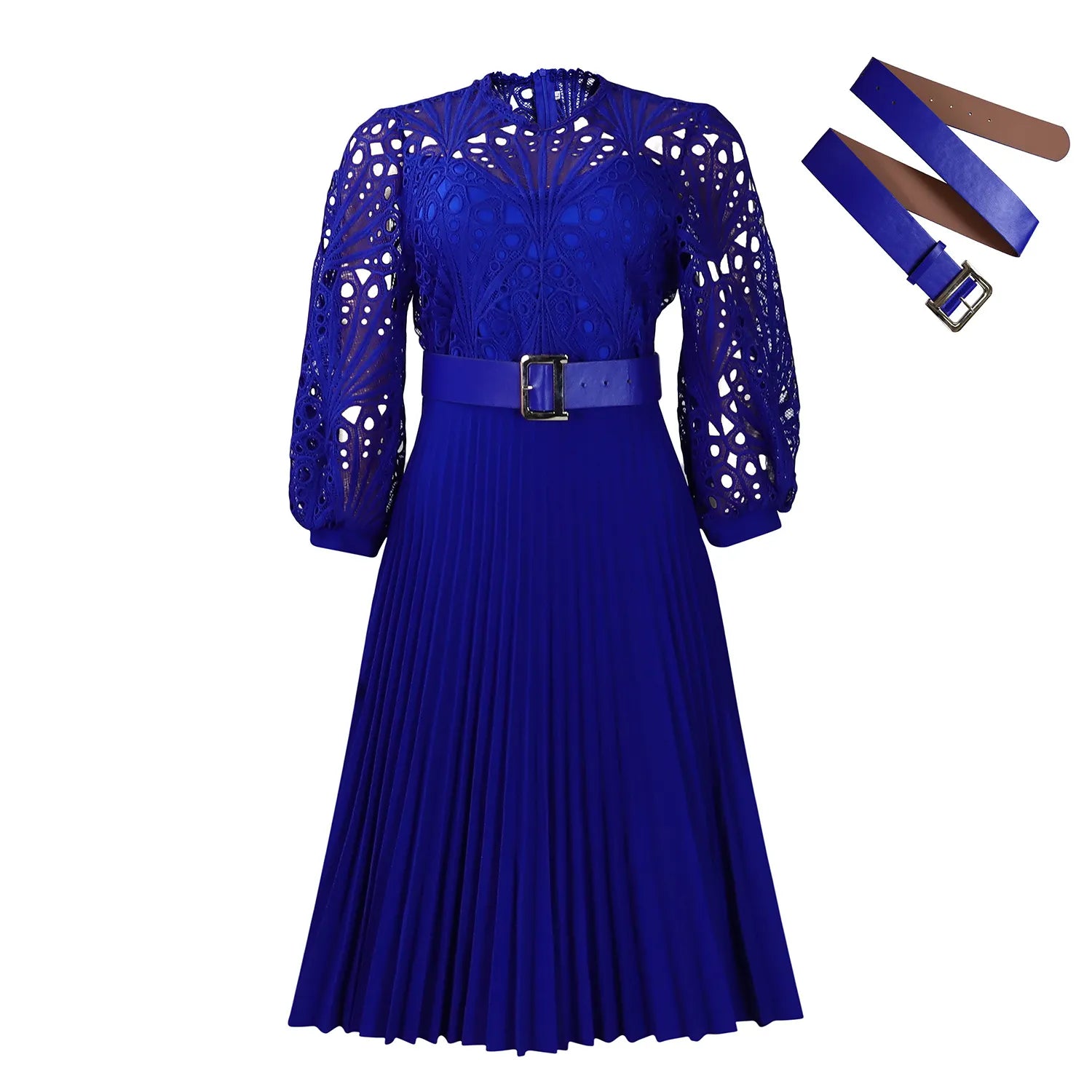 Lace Patchwork Pleated Midi Dress