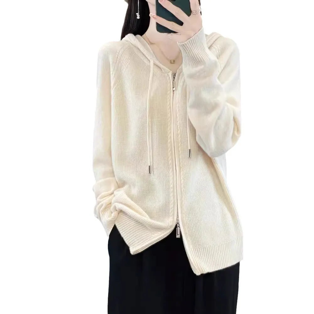 Double Zip Up Cable Knit Sweater Coat