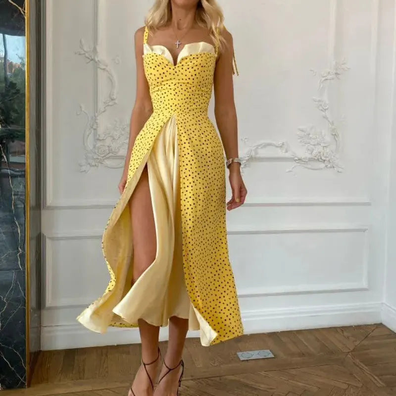 Polka Dot Colorblock High Waist Sleeveless Midi Dress