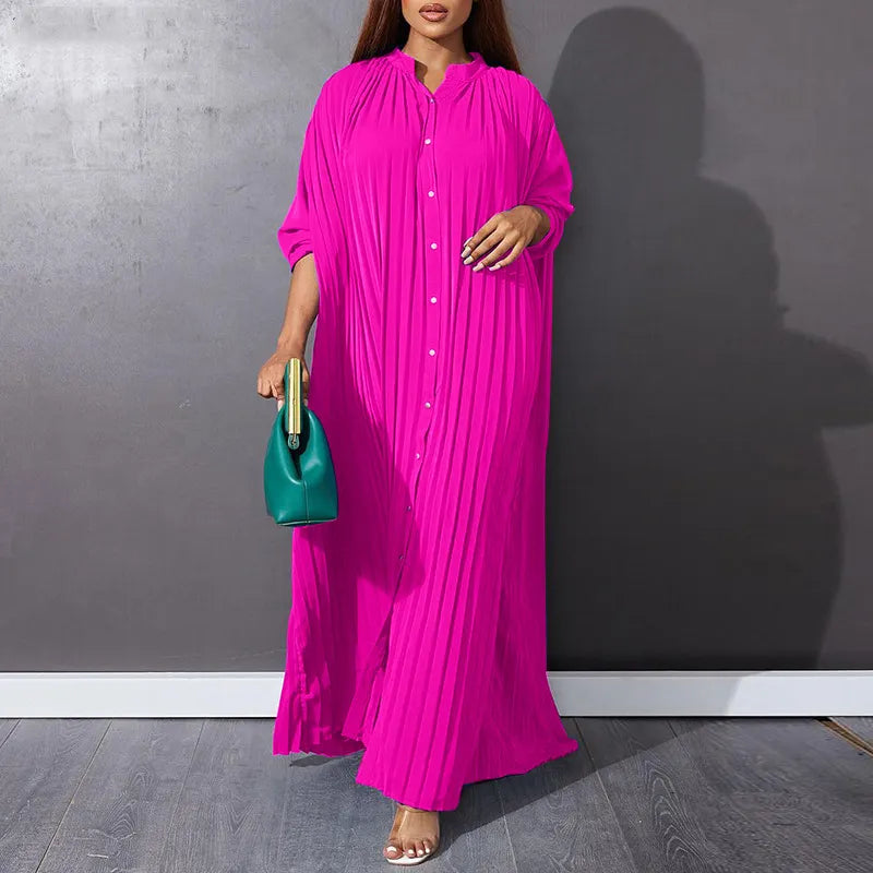 Pleated Button-Down Maxi Dress
