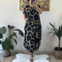 Leopard Print Maxi Dress Oversized Loose Fit Pocket Dress