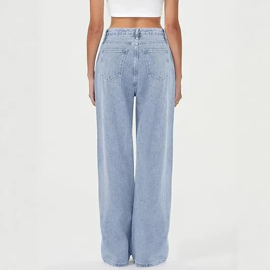 High‑Waist Light Wash Wide Leg Jeans