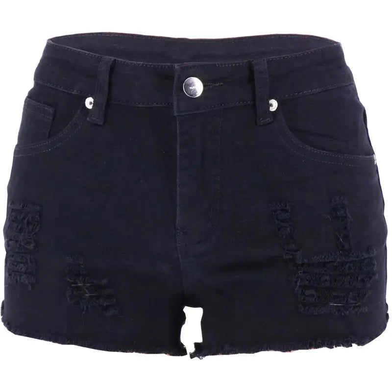 Mid Waist Raw Hem Denim Shorts