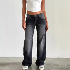Vintage Wash Low Rise Wide Leg Denim Jeans