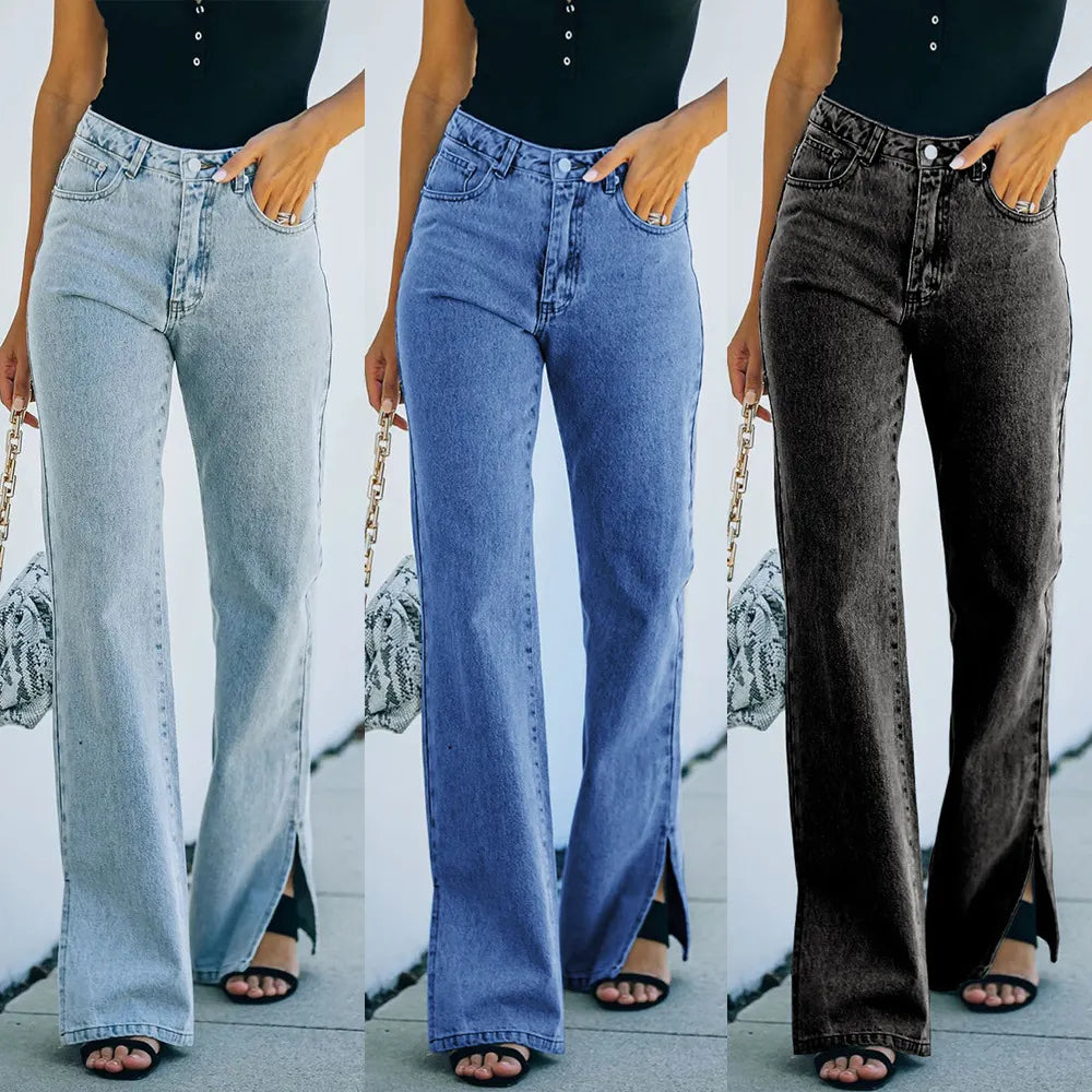 High Waist Split Flare Denim Pants