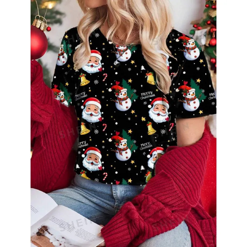 Halloween Western Cowboy Cactus Print Crew Neck Short Sleeve T‑Shirt