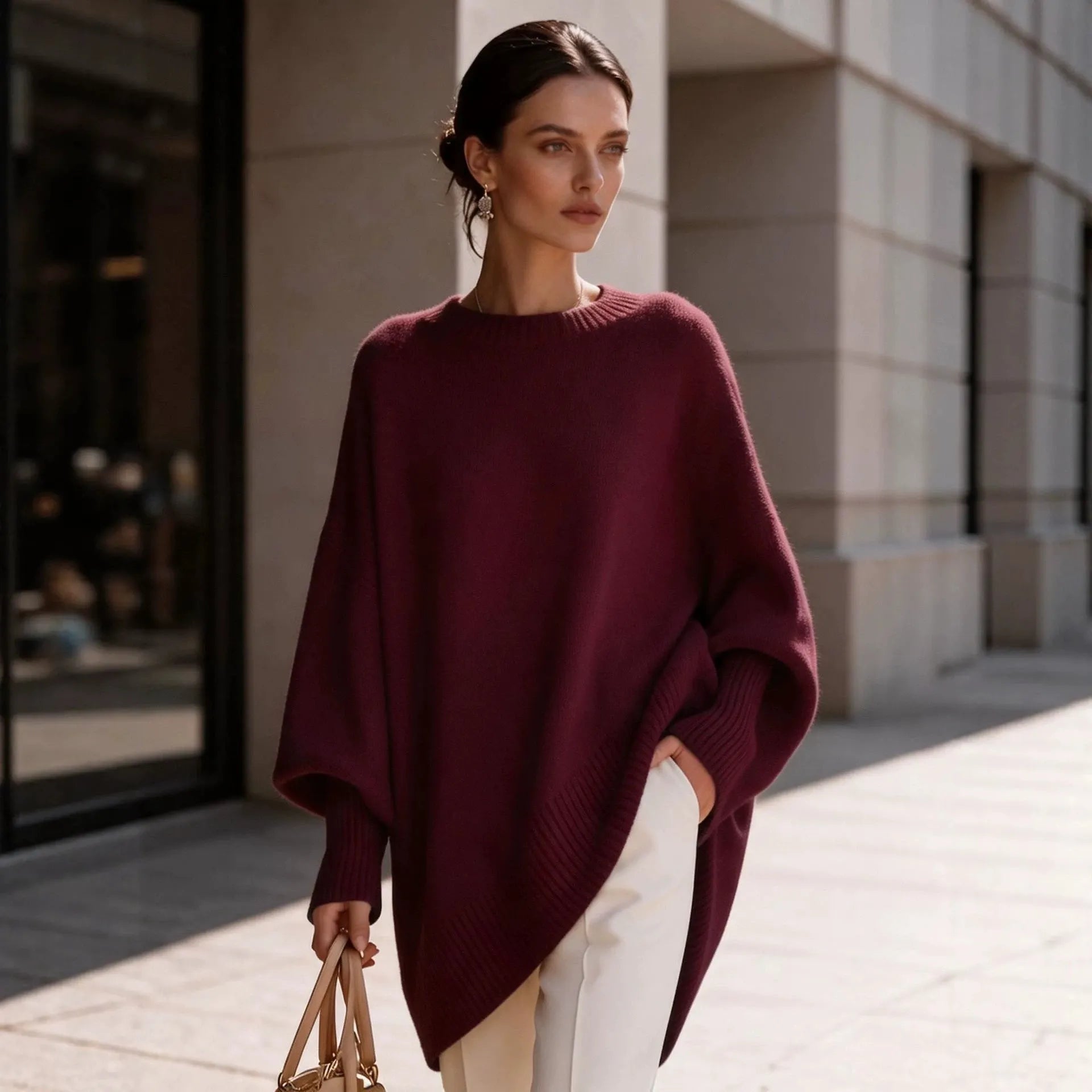 Crew Neck Loose Batwing Sleeve Pullover Sweater