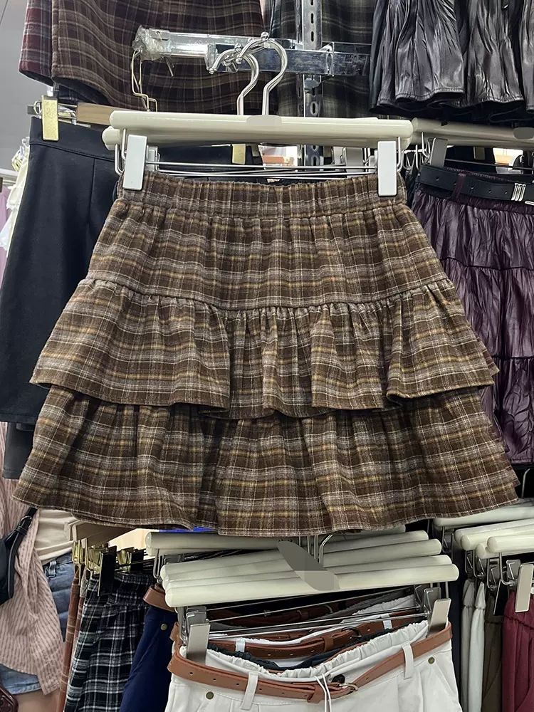 Plaid Tiered Ruffle Mini Skirt
