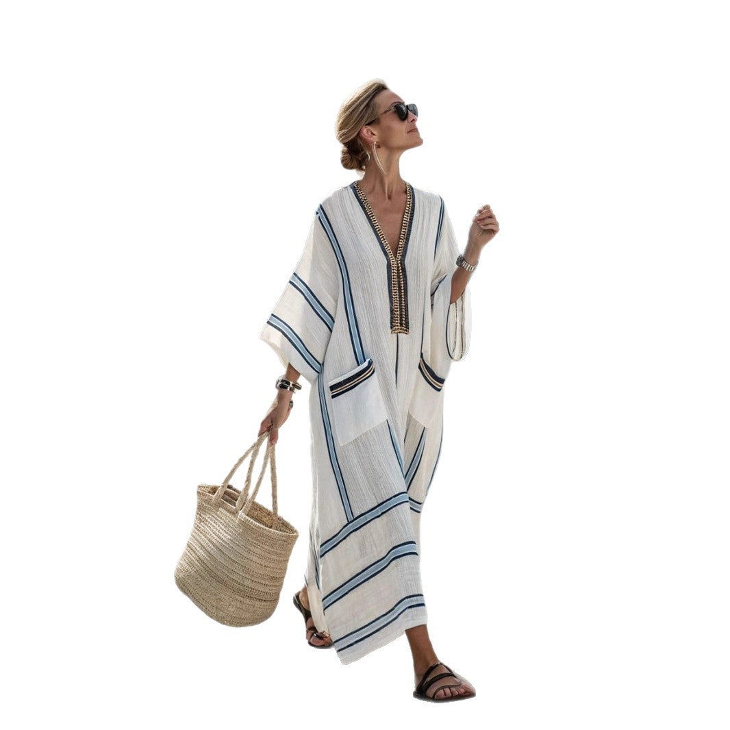 Striped Caftan Maxi Dress