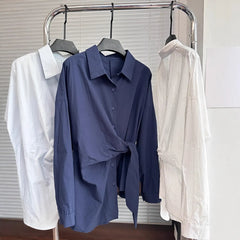 Waist Tie Wrap Slimming Button Down Shirt