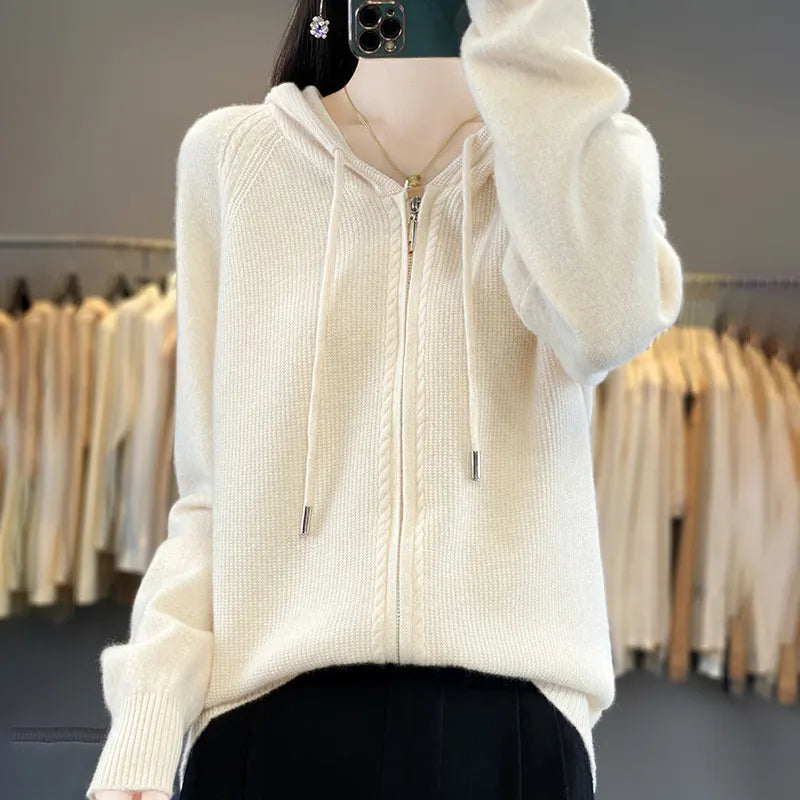 Double Zip Up Cable Knit Sweater Coat