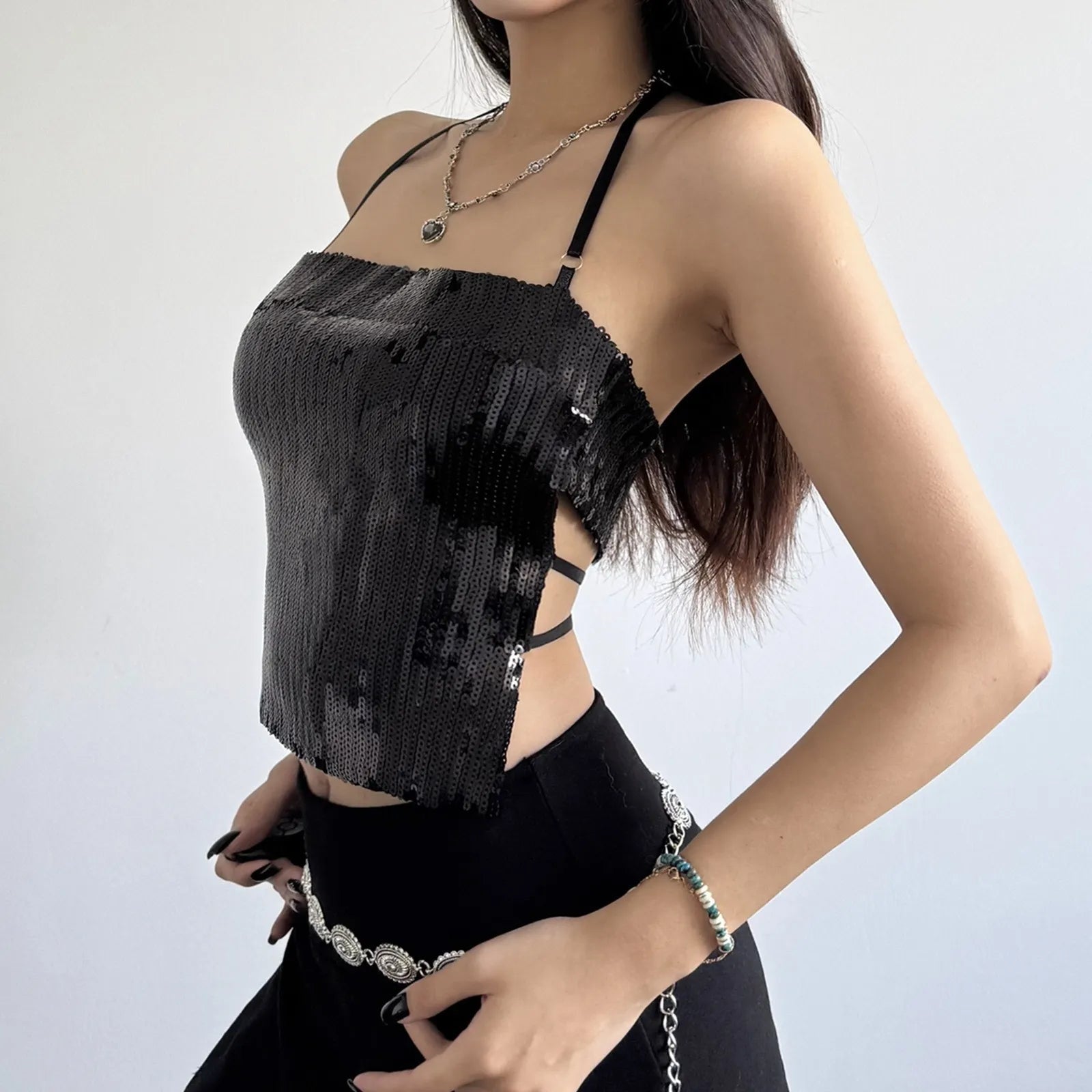 lack Sequin Halter Top