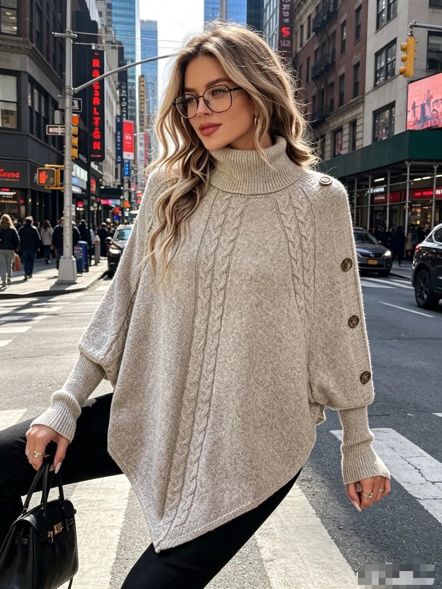 Turtleneck Cable Knit Asymmetrical Hem Sweater