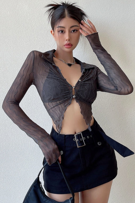 Long Sleeve Cardigan Crop Shirt Top
