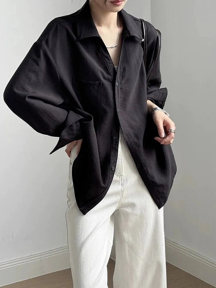 Tencel Pocket Oversized V Neck Shirt
