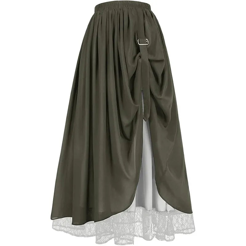 Halloween Buckle Drawstring Double Layer Lace Midi Skirt