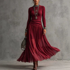 Crew Neck Pleated Maxi Dress
