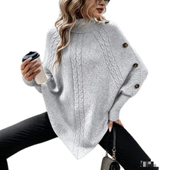 Turtleneck Cable Knit Asymmetrical Hem Sweater