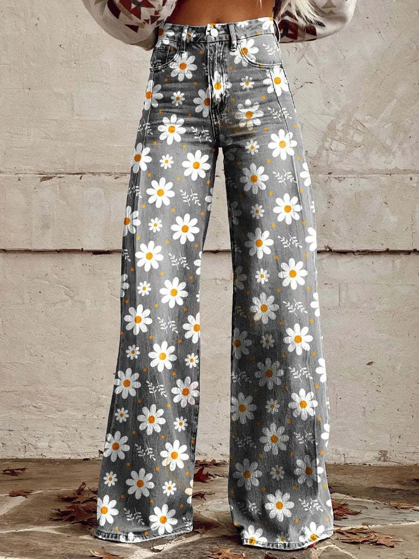Printed Flare Work Pants