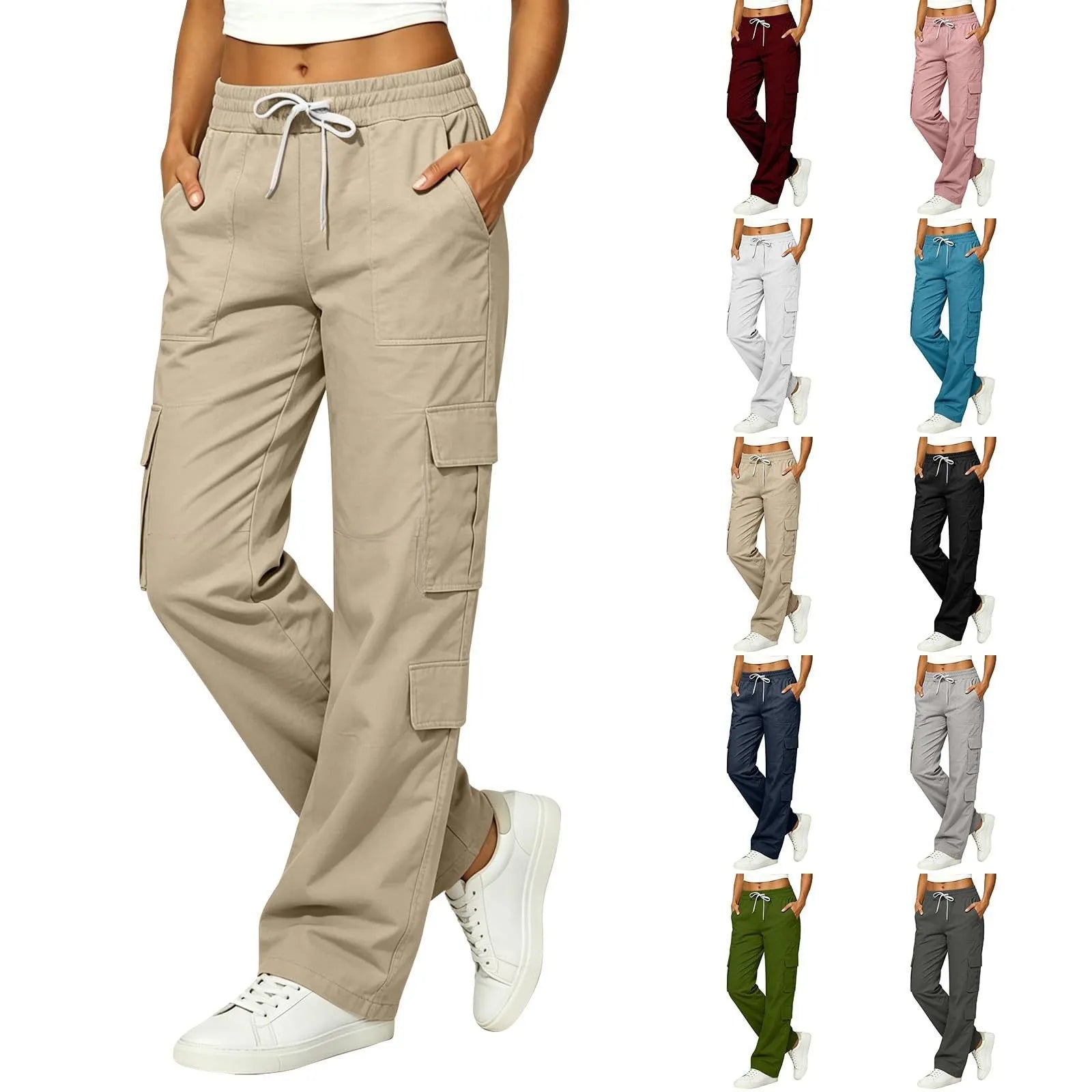 Mid Waist Straight Leg Cargo Pants