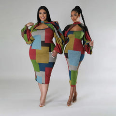 Geometric Patchwork Bodycon Midi Dress