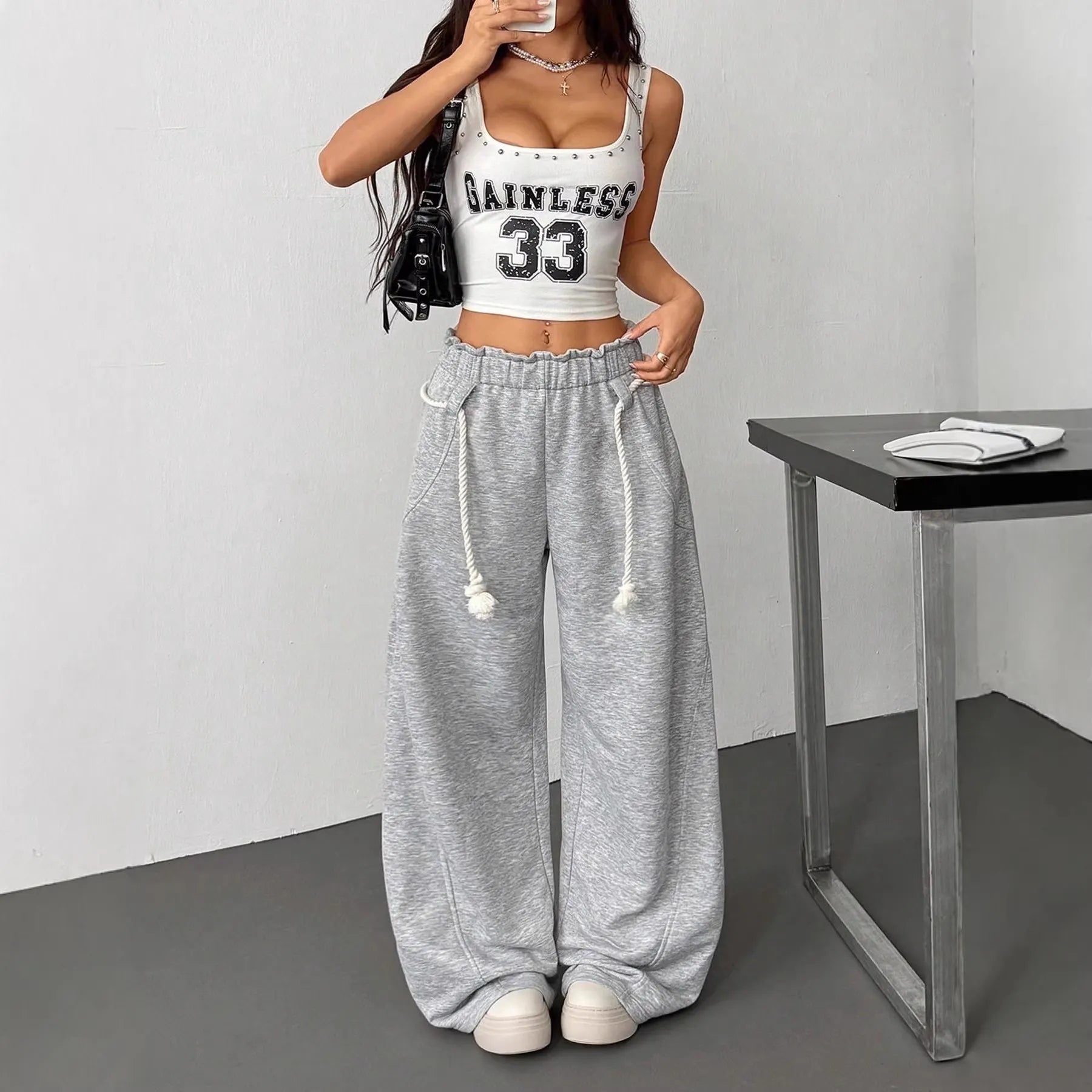 High Waist Loose Wide Leg Sweatpants Streetwear Casual Trousers