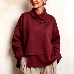 Asymmetric Button Turtleneck Sweatshirt Oversized Long Sleeve Wrap Collar Pullover