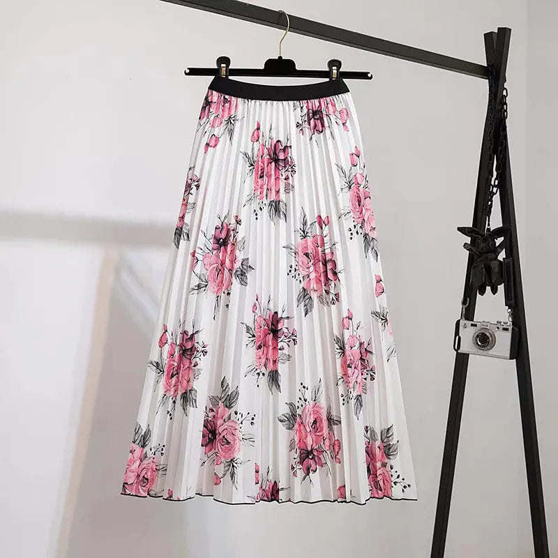 Printed Pleated Midi Skirt