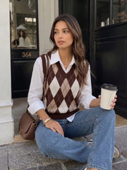 Brown Argyle Knit Sweater Vest