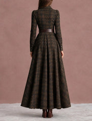 Plaid Long Sleeve Collared Maxi Shirt Dress