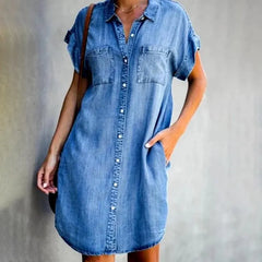 Light Blue Button Front Denim Shirt Dress