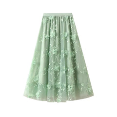 3D Floral Embroidered Tulle Maxi Skirt