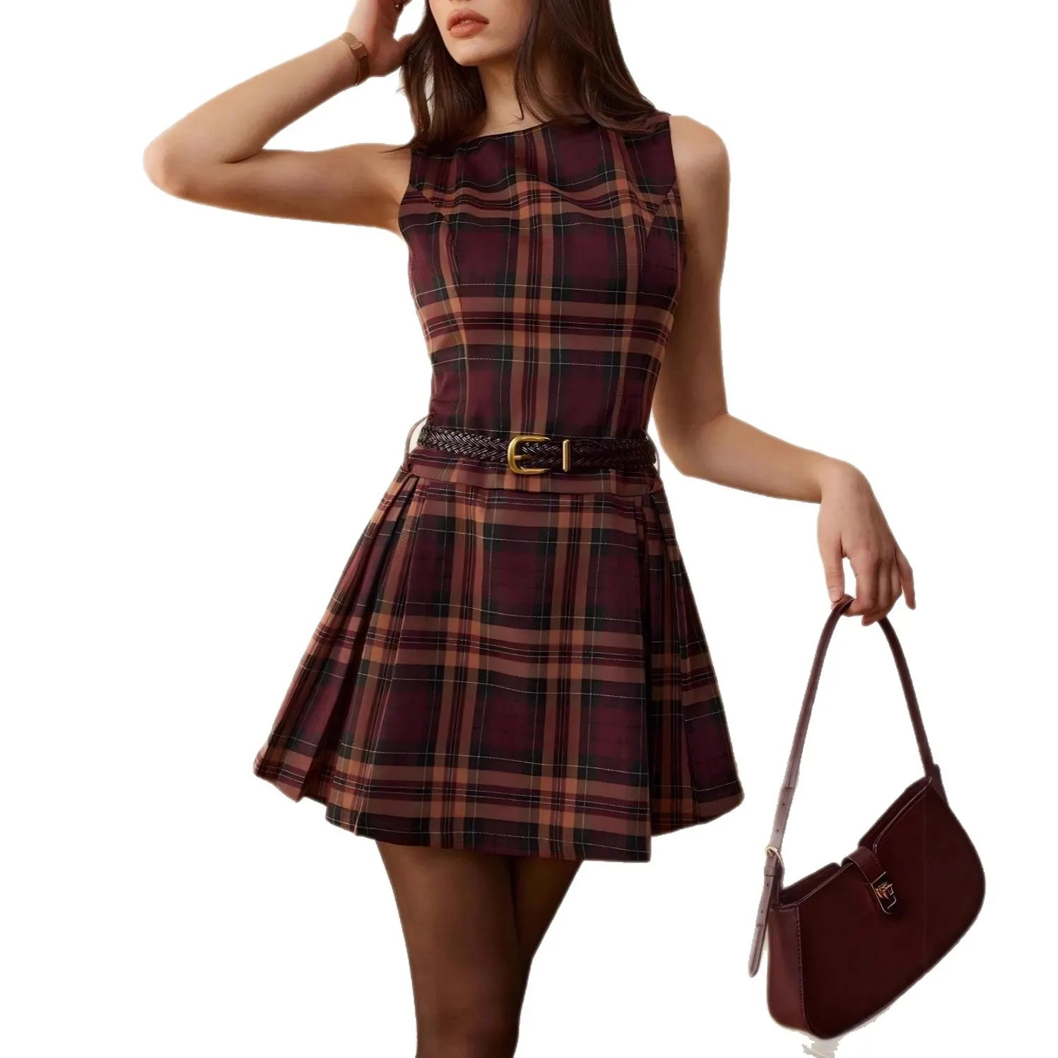 Plaid Sleeveless Mini Dress