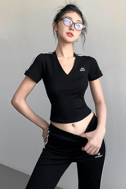 V-Neck Short Sleeve Top Tee